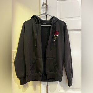 Women’s 2PAC Black Hoodie with 2Pac Name on a Rose Embroidery Size XSmall XS